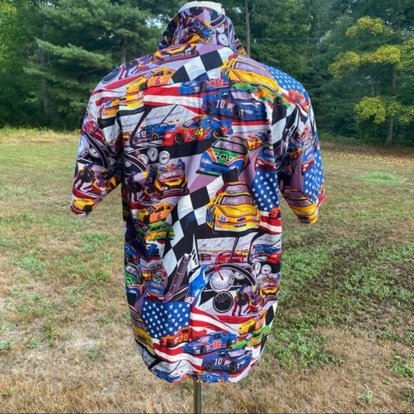 MAX BOXXER SHIRT HAWAIIAN CASUAL BUTTON DOWN RACE CARS AMERICANA SIZE L - Picture 8 of 10